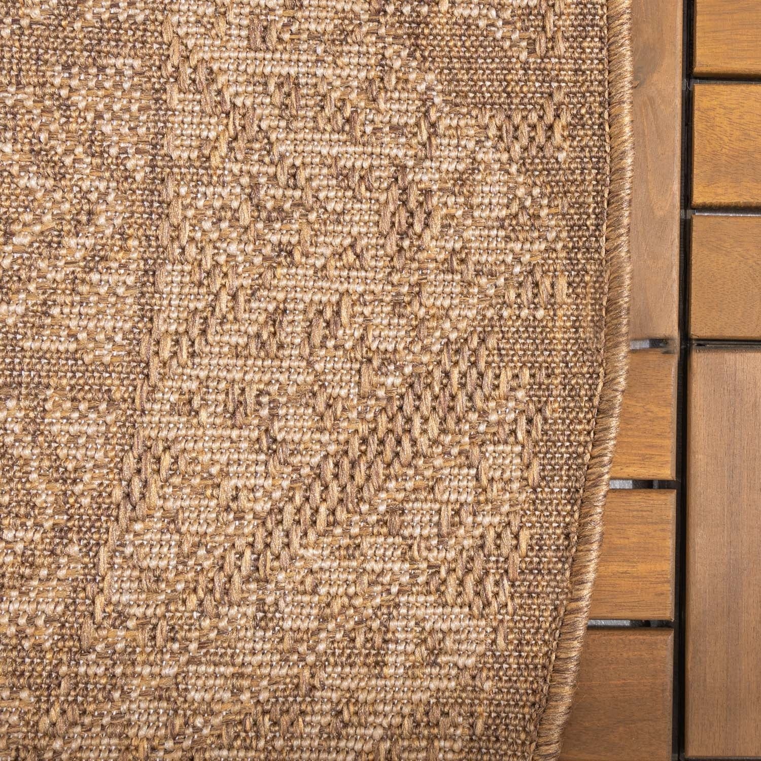 Round Jute Outdoor Rug - Mavi Medallion Brown/Cream
