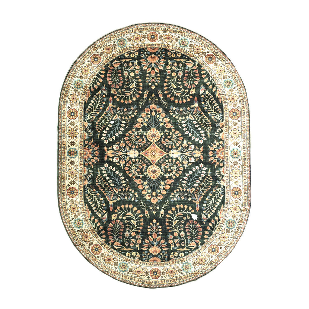 Oval Vintage Outdoor Rug - Santo Flora Dark Green