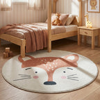 Round Washable Kids Rug - Sammy Fox Orange