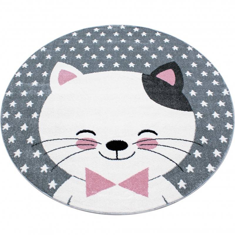 Round children's floor rug - Anna Cat Pink