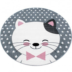 Round children's floor rug - Anna Cat Pink