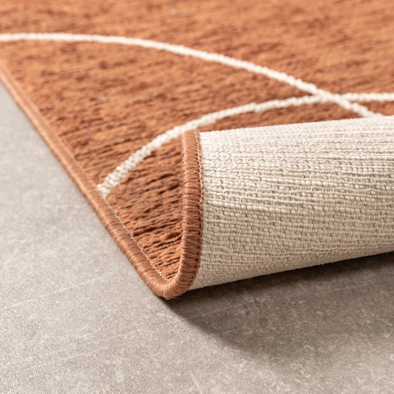 Round Modern Outdoor Rug - Porto Lines Terracotta
