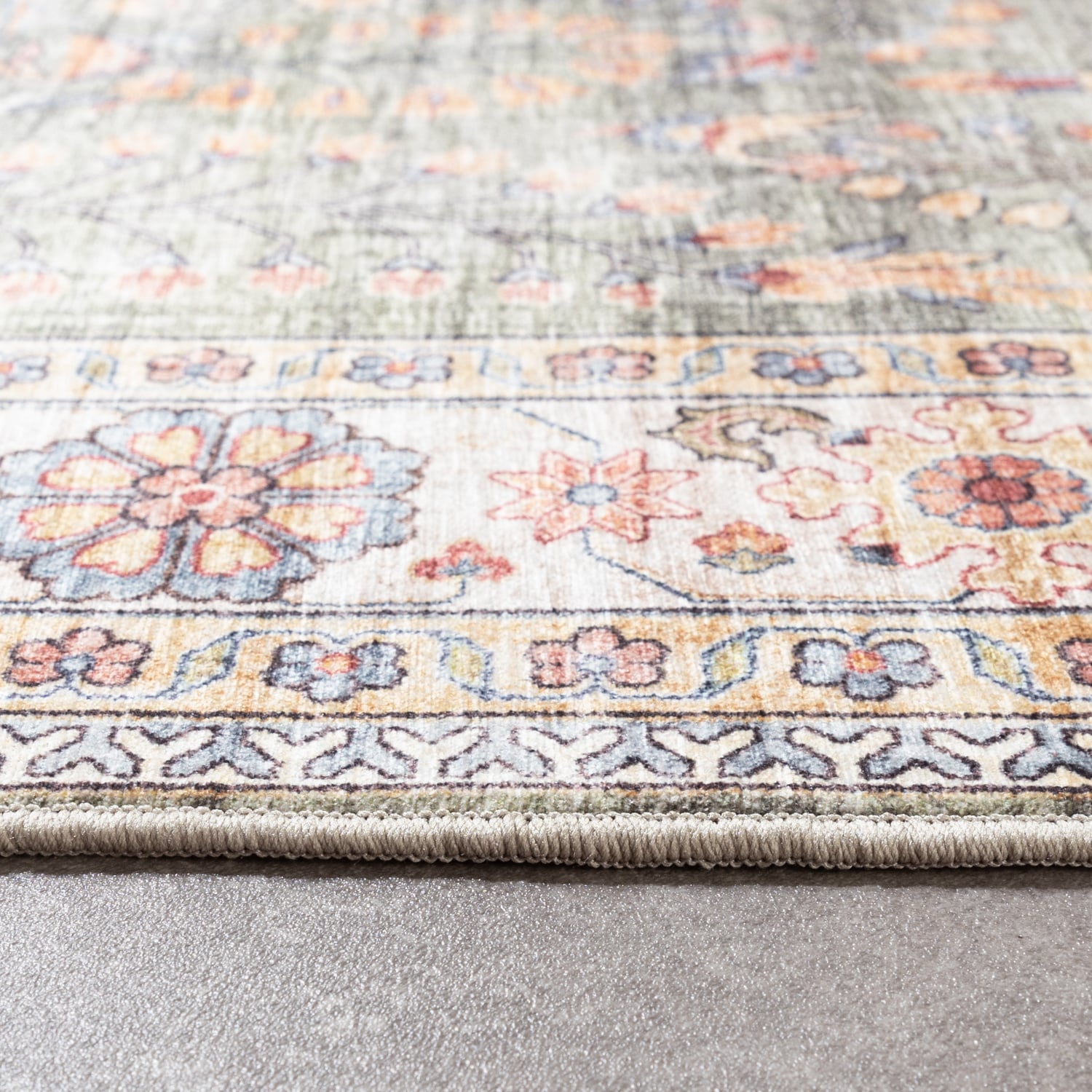 Vintage Outdoor Rug - Santo Flora Olive Green