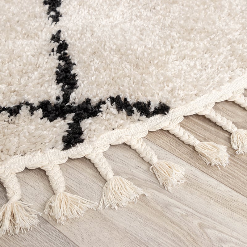 Round High Pile Rug - Grand Lines Weave Cream/Black