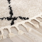 Round High Pile Rug - Grand Lines Weave Cream/Black