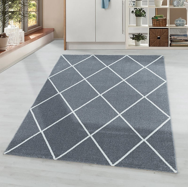 Low-pile floor rug - Smoothly Lines Grey/White