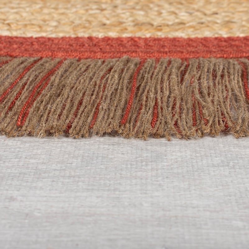 Round jute floor rug - Kahano Natural/Terracotta