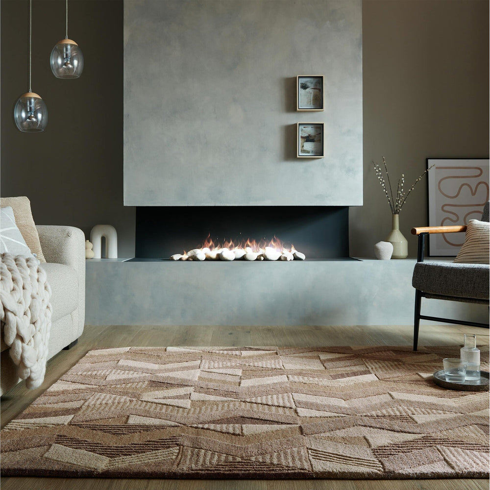 Abstract Wool Floor Rug - Anko Beige