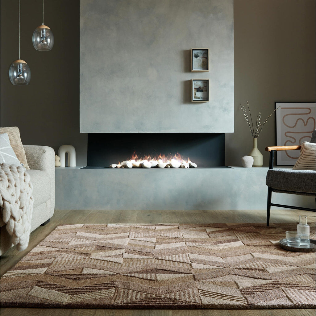 Abstract Wool Floor Rug - Anko Beige
