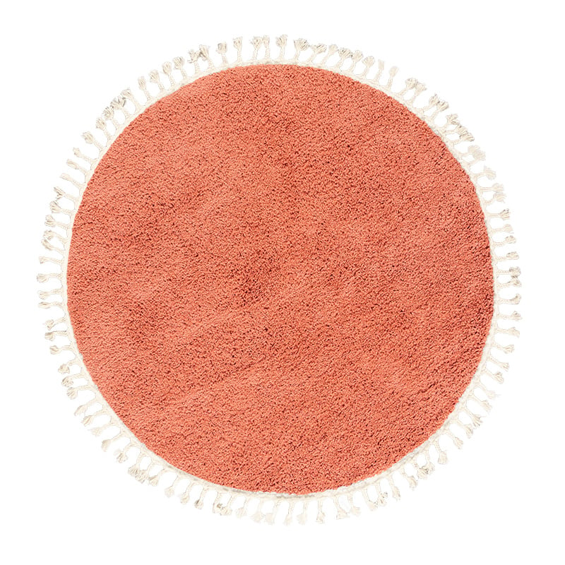 Round High Pile Rug - Lofty Fringe Peach Pink