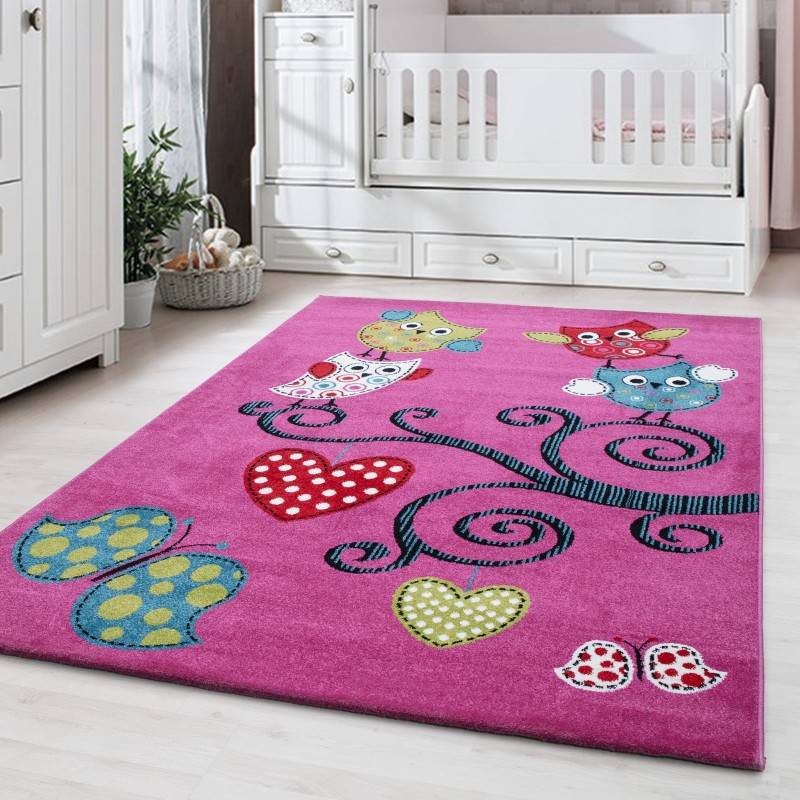 Children's floor rug - Mila Owls Lilac