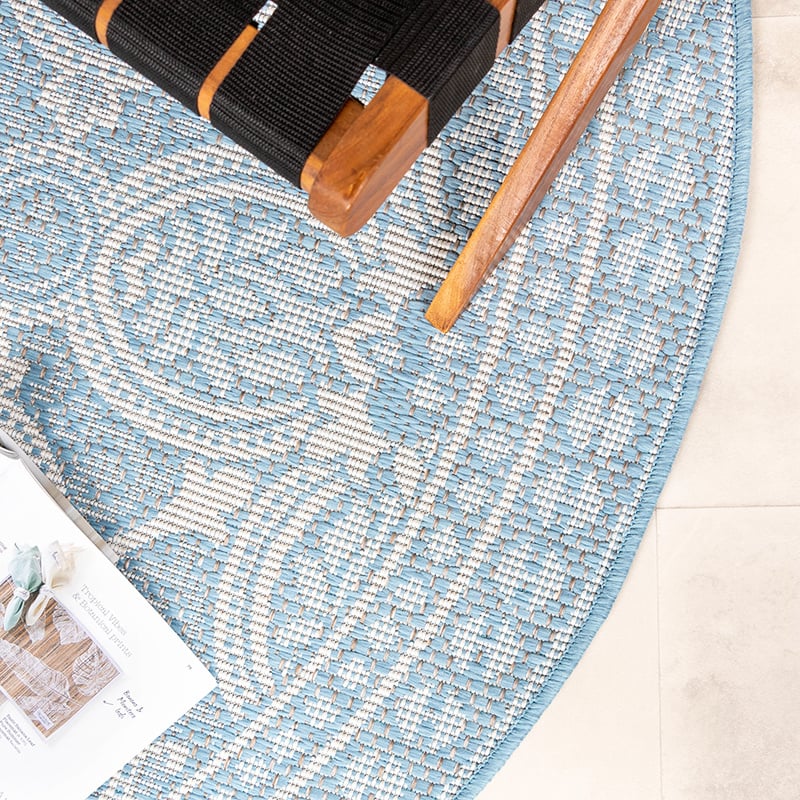 Round Outdoor Rug - Summer Oriental Light Blue