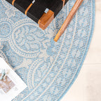 Round Outdoor Rug - Summer Oriental Light Blue