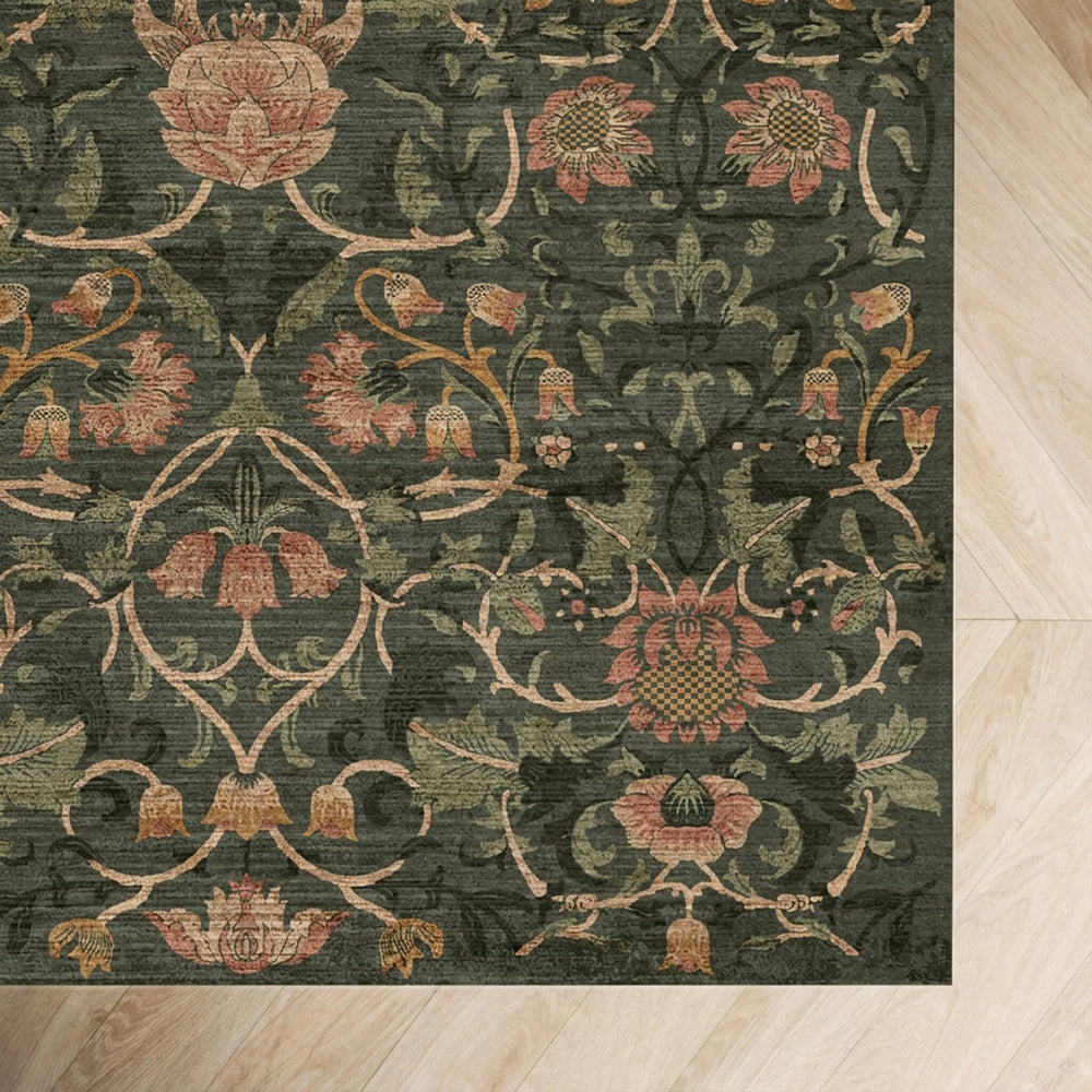 Floral rug – Rosie Dark Green