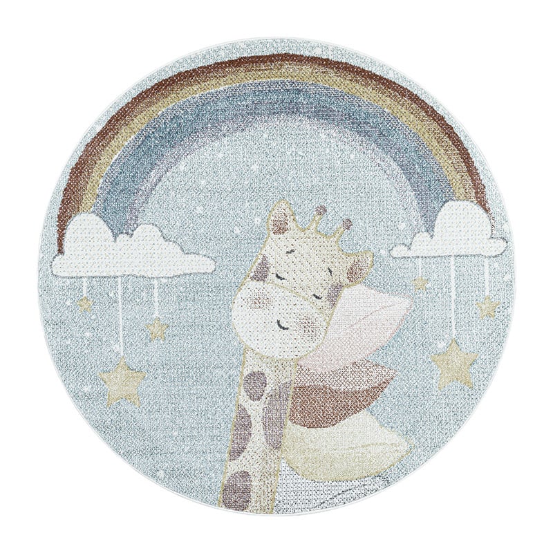 Round children's floor rug - Lucy Giraffe Blue