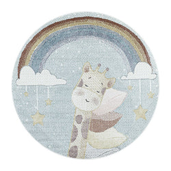 Round children's floor rug - Lucy Giraffe Blue