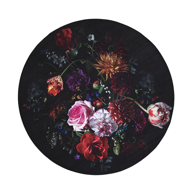 Round Floral Rug - Florine Black/Pink