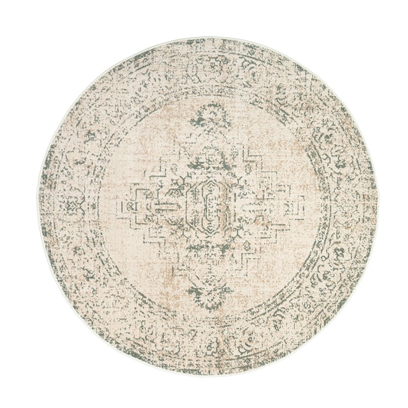 Round Vintage Rug - Spring Ethnic Cream/Green
