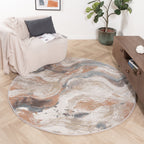 Round Abstract Rug - Xavier Wave Blue/Red