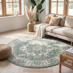 Round Vintage Rug - Spring Medallion Green/Cream