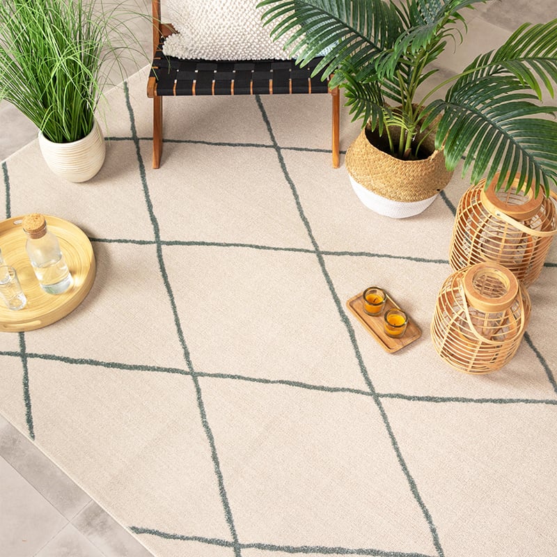 Scandinavian Outdoor Rug - Odin Lines Cream/Green
