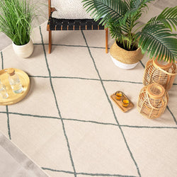 Scandinavian Outdoor Rug - Odin Lines Cream/Green