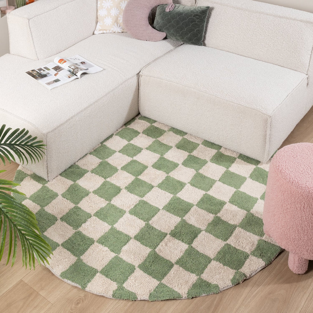 Round Retro Rug - Gambit Green/White