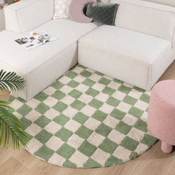 Round Retro Rug - Gambit Green/White