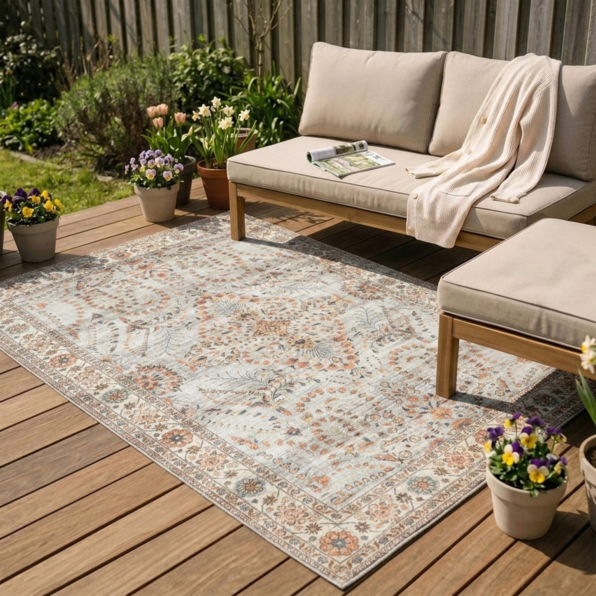 Vintage Outdoor Rug - Santo Flora Light Grey