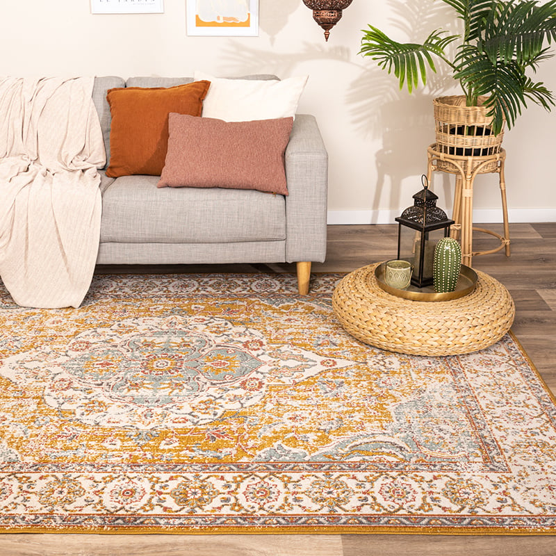 Vintage Rug - Thirza Medallion Ochre Yellow/Multicolour