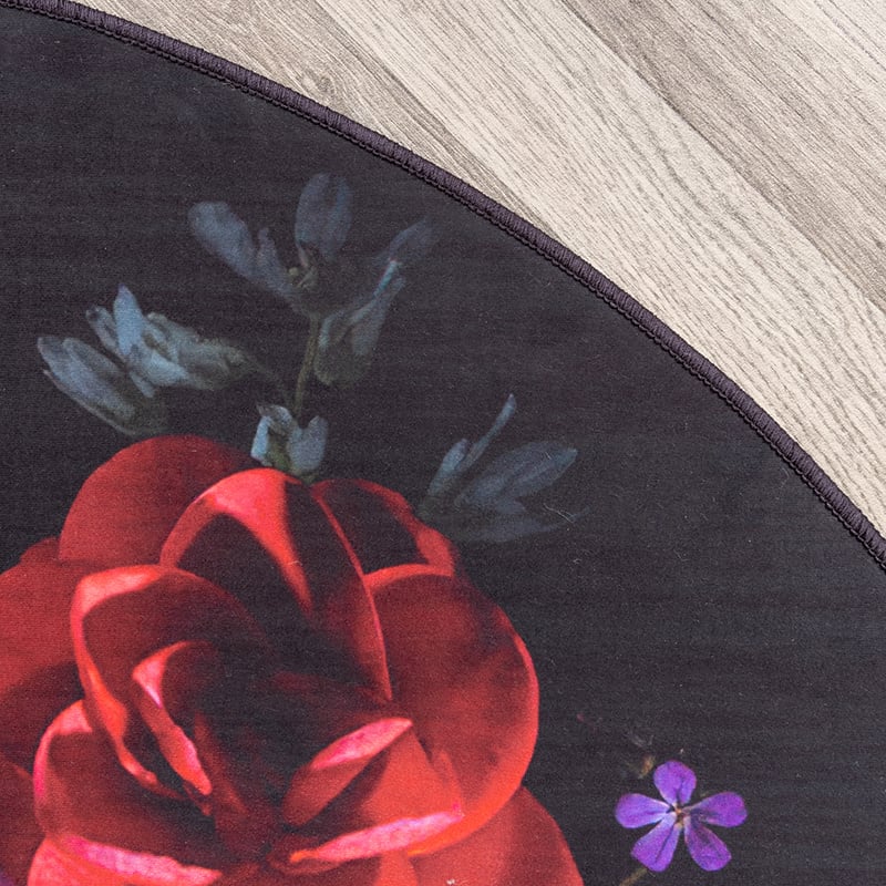 Round Floral Rug - Florine Black/Pink
