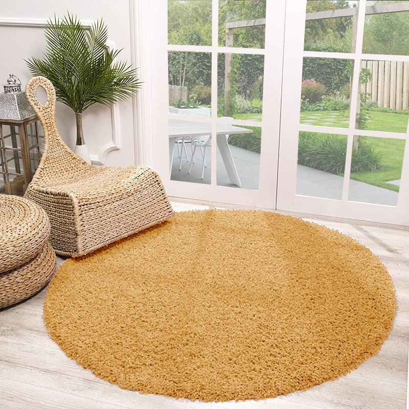 Round High Pile Rug - Solid Yellow
