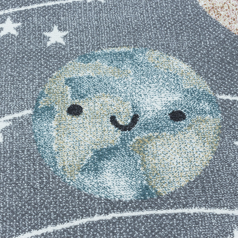 Round children's rug - Fleurtje Planets Grey