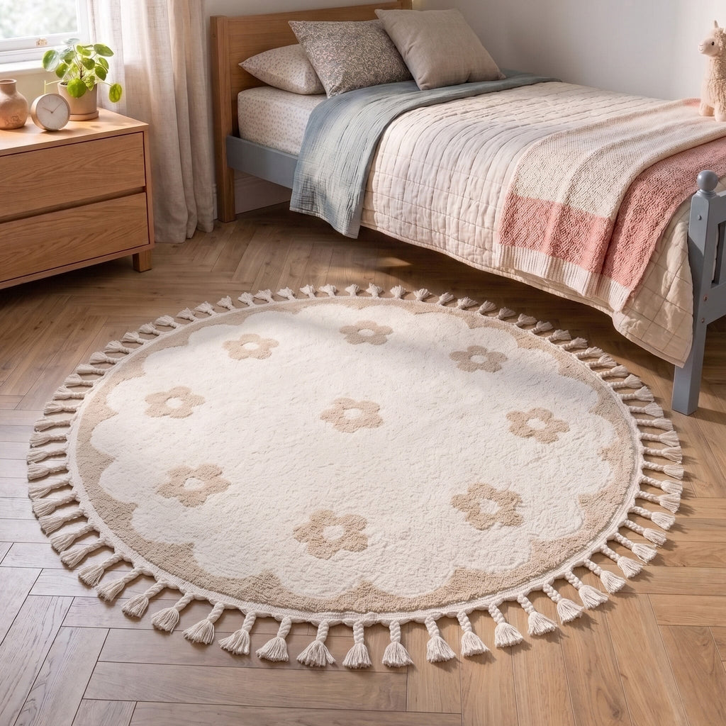 Round washable children's rug - Moos Flower Creme