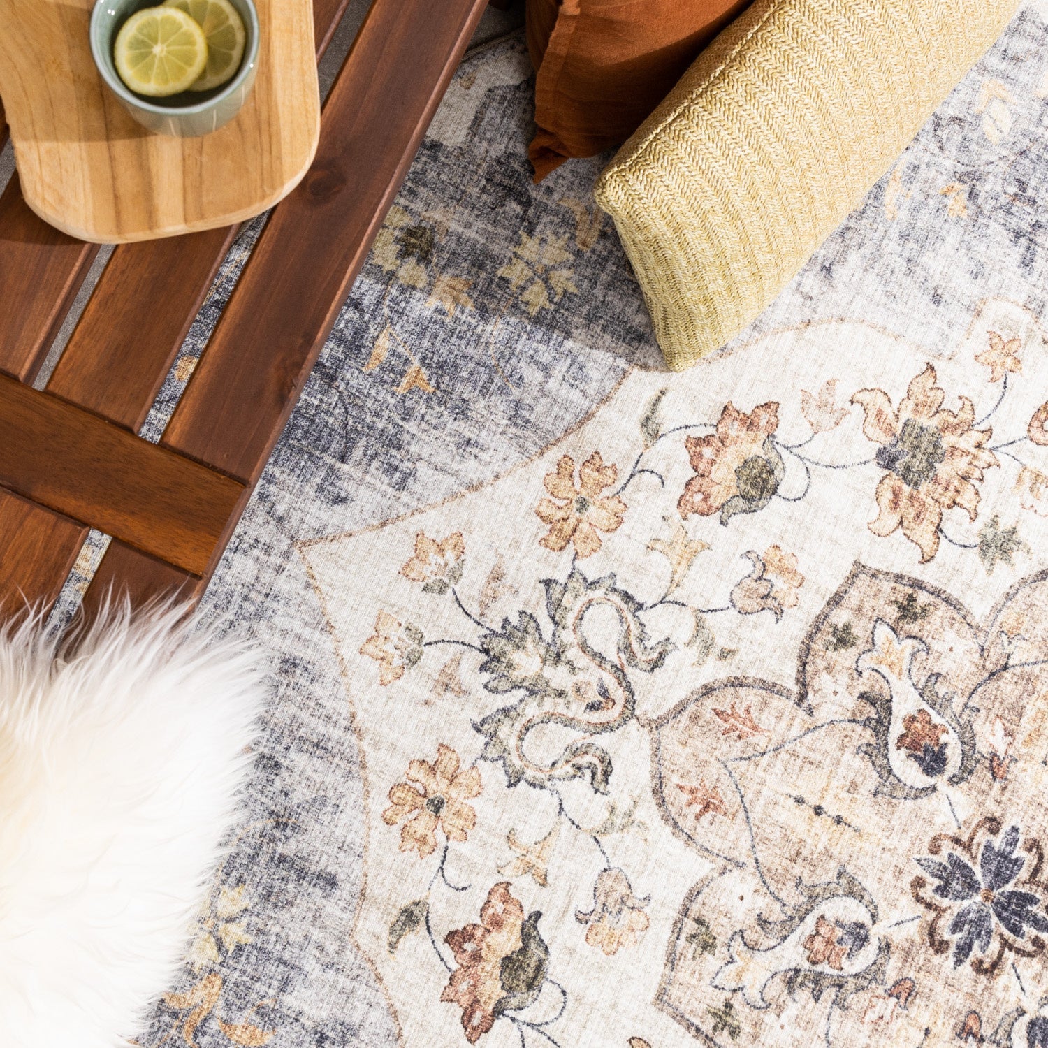 Round Vintage Outdoor Rug - Santo Mandala Blue/Grey