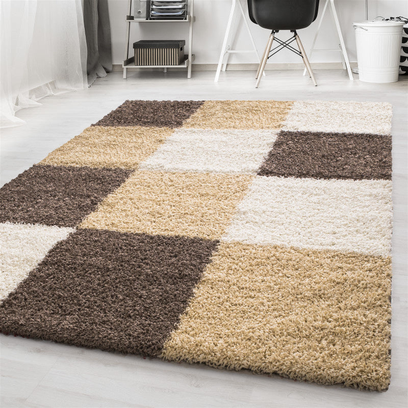 High Pile Floor Rug - Cube Mocha