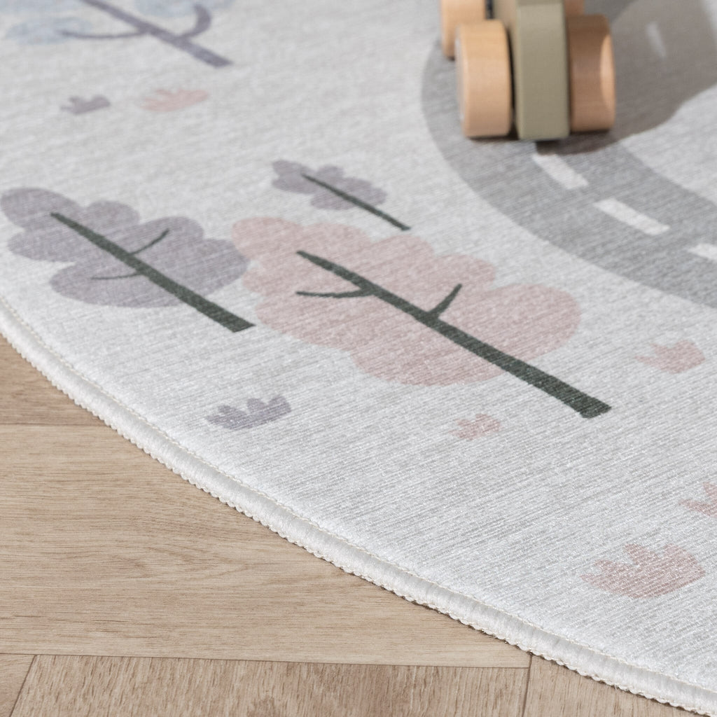 Round Play Rug Car - Rocky Ride White