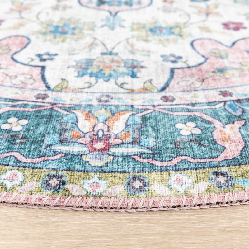 Round Vintage Rug - Lily Oriental Blue/Pink
