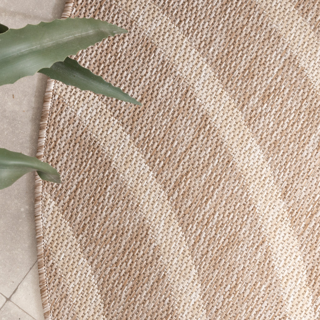 Round Indoor & Outdoor Rug - Sierra Curves Beige/Cream