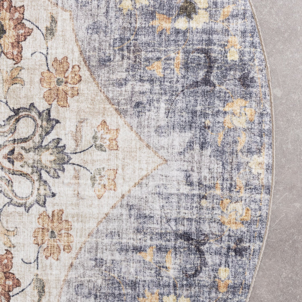 Round Vintage Outdoor Rug - Santo Mandala Blue/Grey