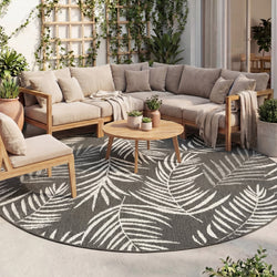 Round Outdoor Rug - Malta Leaves Black
