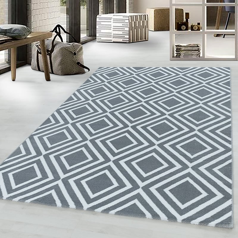 Modern floor rug - Streaky Square Grey/White