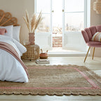 Jute floor rug - Grazo Natural/Pink