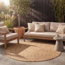 Round Jute Outdoor Rug - Mavi Medallion Brown/Cream
