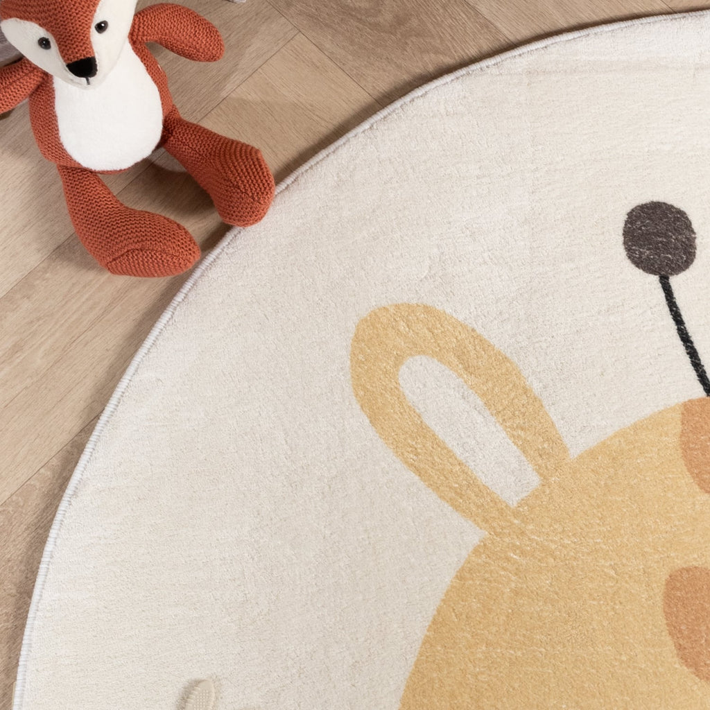 Round Washable Kids Rug - Sammy Giraffe Yellow