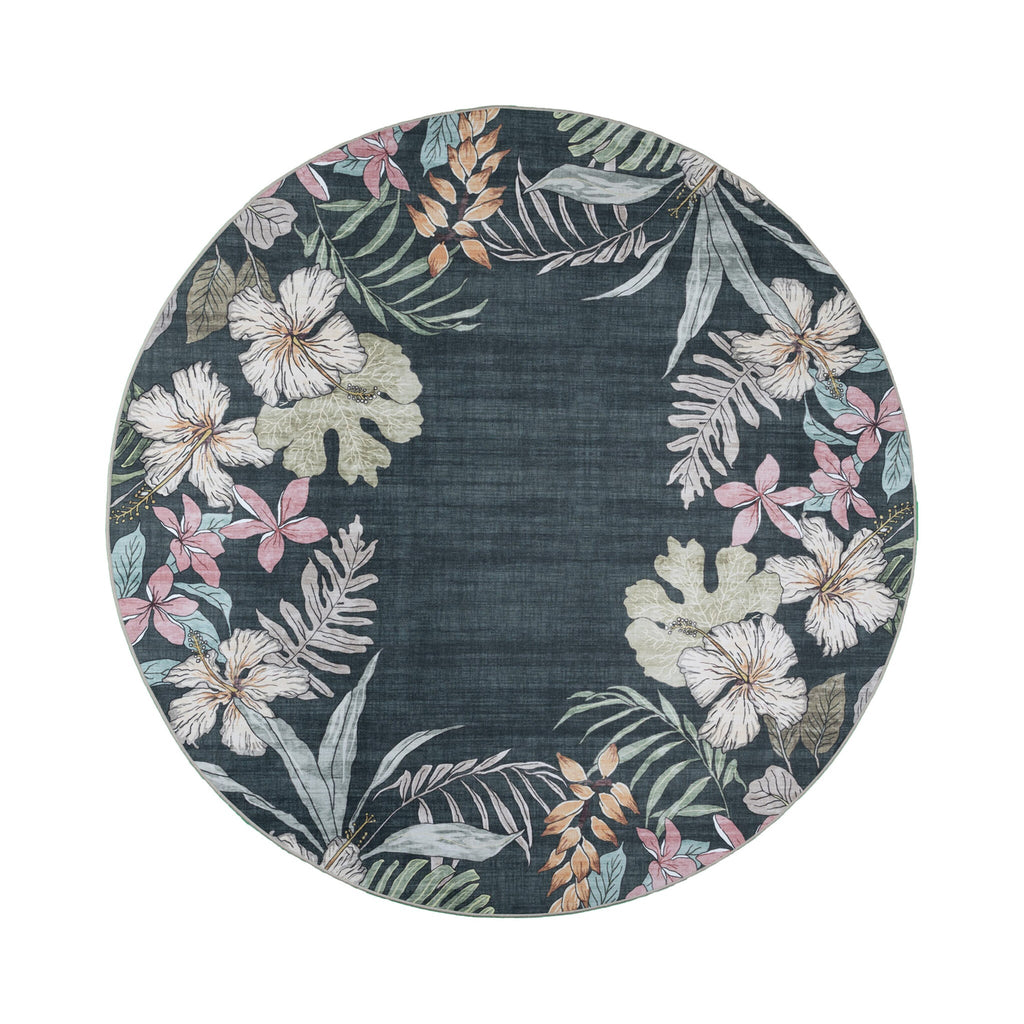 Round outdoor rug flowers - Poppy Green