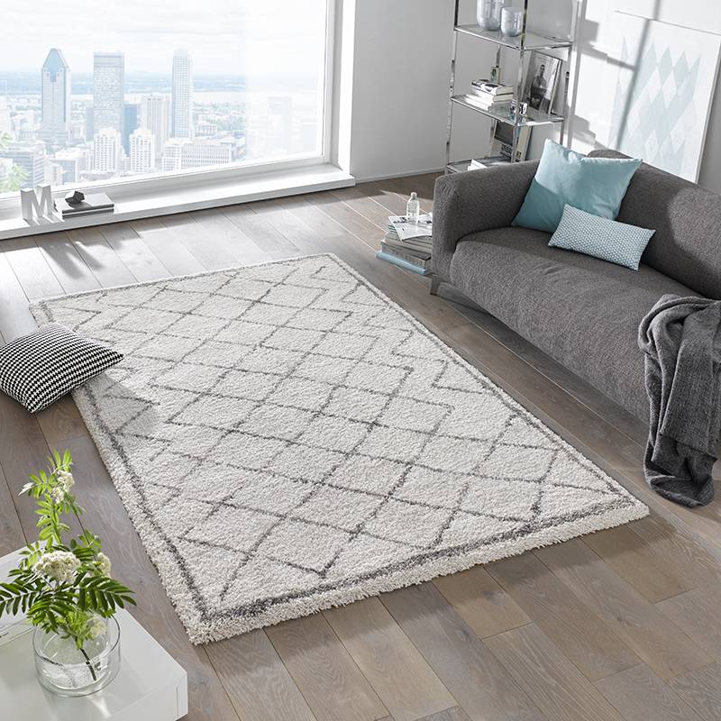 High-pile floor rug - Hamar Diamond Cream/Grey