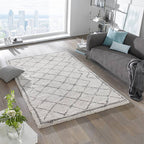 High-pile floor rug - Hamar Diamond Cream/Grey