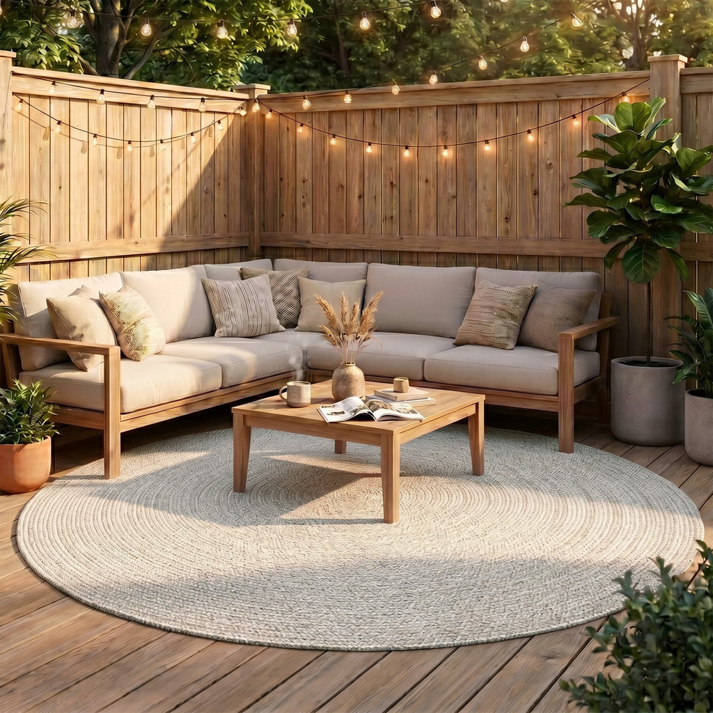 Round Jute Outdoor Rug - Bali White