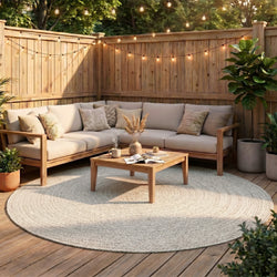 Round Jute Outdoor Rug - Bali White